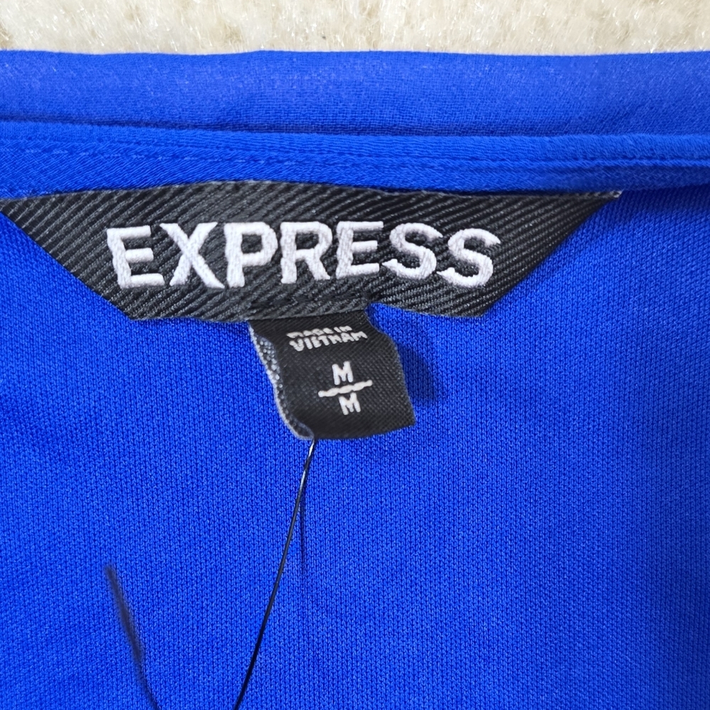 ❤️ 2 / $20 SALE  Express Royal Blue Long Sleeve Mesh-like Dress - Picture 4 of 6